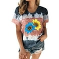 thumbnail image 1 of Hauts pour Femmes Décontractés Été Manches Courtes Tunique Ample T-Shirts Chic Henley Col Rond Mode Imprimé Blouses Basiques, 1 of 4