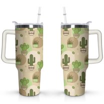 40oz Watercolor Cactus Succulents Stainless Steel Flip Straw Tumbler Spill Proof Travel Cup Double Wall Vacuum Insulated Coffee Mug with Top Handle
