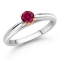 thumbnail image 2 of Gem Stone King 10K White and Yellow Gold Red Created Ruby Solitaire Engagement Ring for Women (0.25 Cttw, Gemstone July Birthstone, Round 4MM, Size 6), 2 of 4
