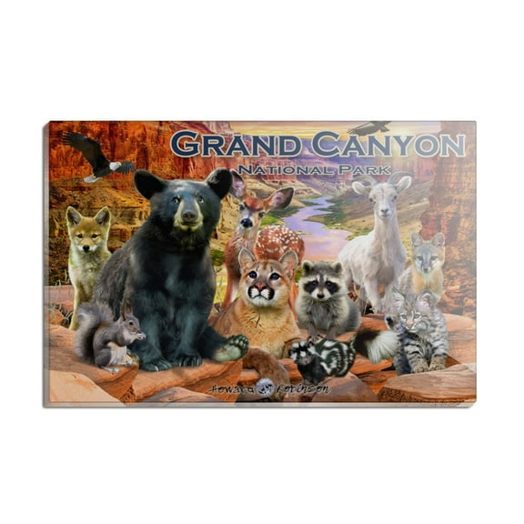 Grand Canyon National Park Arizona AZ Animals Cougar Bear Deer Raccoon Rectangle Acrylic Fridge Refrigerator Magnet