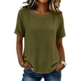 thumbnail image 3 of Tqcoqu Women's Cotton Linen Short Sleeve Tops,Crew Neck Side Button Shirts Casual Loose Fit T-Shirt,Army Green Women's S-XXL, 3 of 9