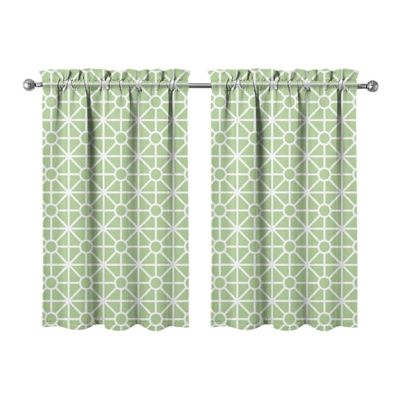 Kitchen Window Curtains over Sink Green Geometry Small Window Treatment White Cafe Short Curtains for Bathroom Tier Drapes 27.5x39 Inch