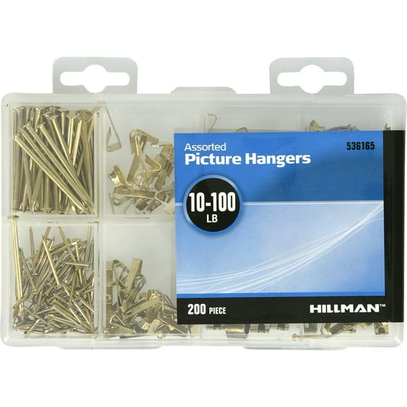 The Hillman Group, 536165 Heavy Duty Picture Hanging Kit, Steel, Brass Finish, (10-100lb) 200 Piece