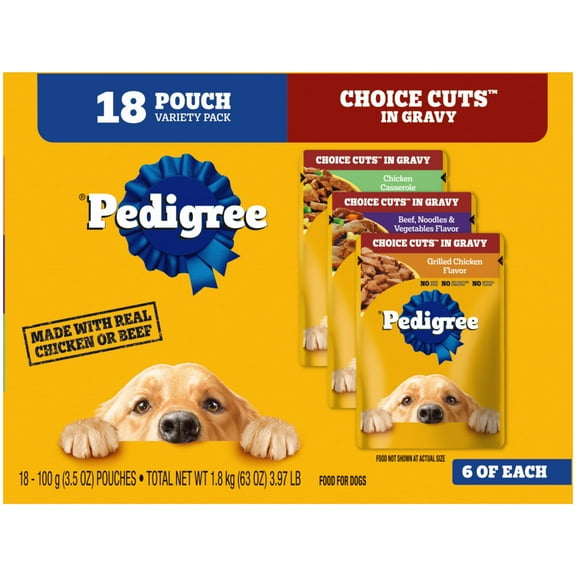 Pedigree Choice Cuts In Gravy Dog Food Chicken Casserole Variety Pack, 3.5 Oz Pouches (18 Pack)