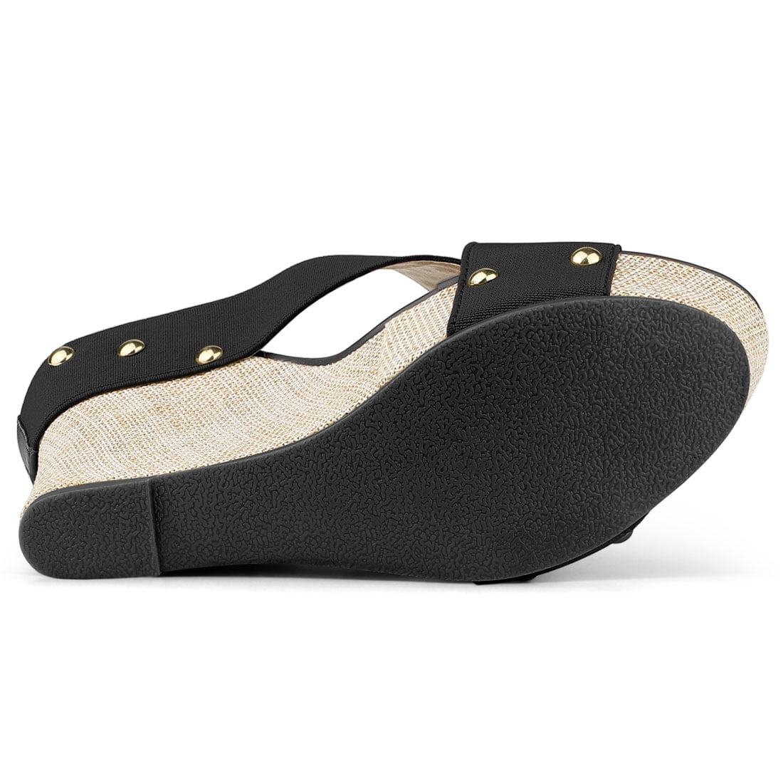 DARING DIVA Women's Stylish Open Toe Linen Platform Slide Wedge Sandals Black 7.5