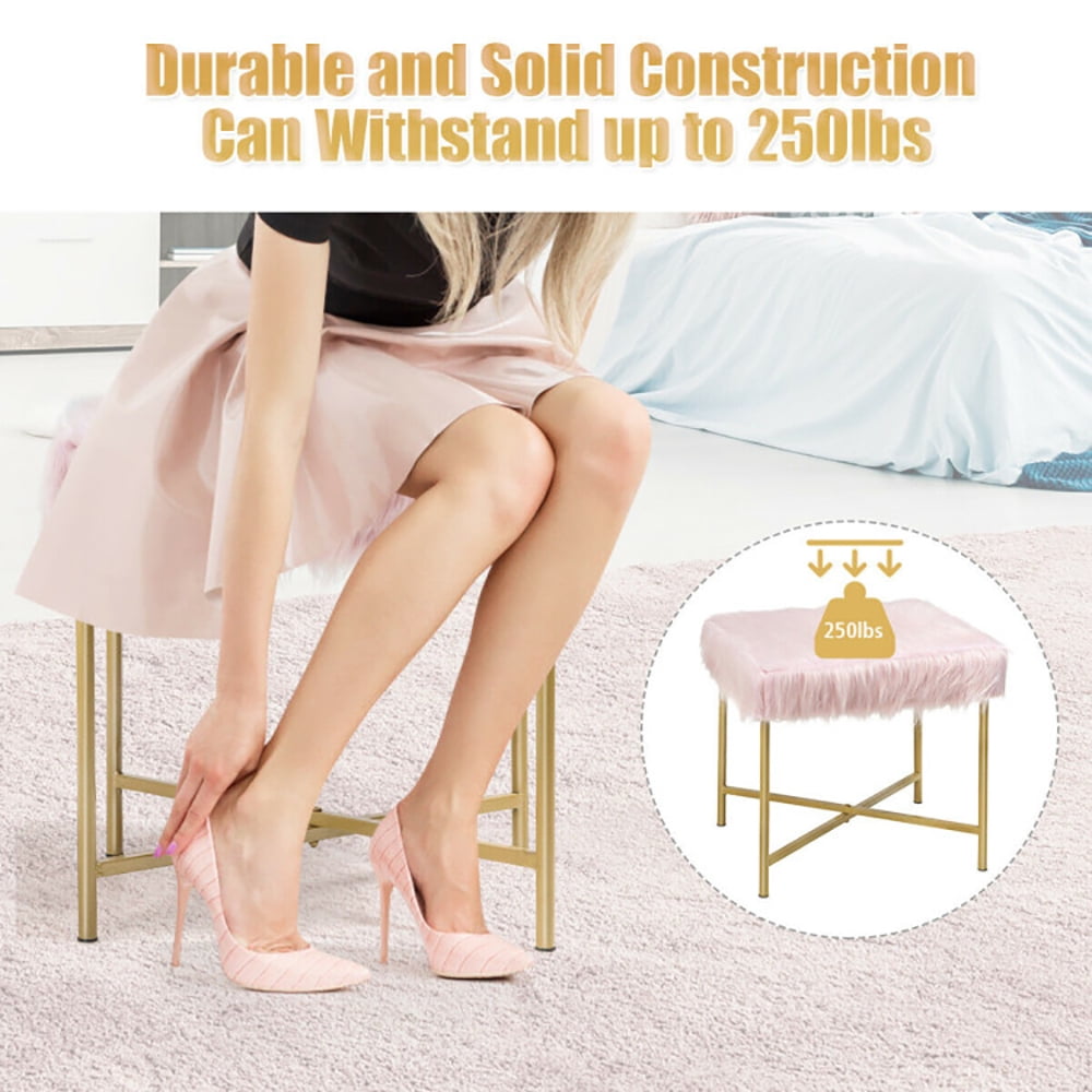 Finihen Faux Fur Vanity Stool Chair, Footstool Ottoman with Metal Legs, Fluffy Chair with Furry Padded Seat, Makeup Stool, Decorative Furniture Footrest, for Living Room, Bedroom, Pink Finihen Faux Fur Vanity Stool Chair, Footstool Ottoman with Metal Legs, Fluffy Chair with Furry Padded Seat, Makeup Stool, Decorative Furniture Footrest, for Living Room, Bedroom, Pink