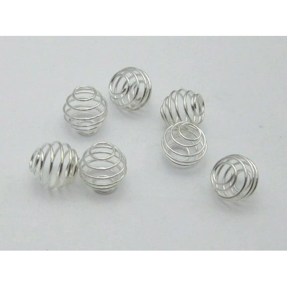 U8MO 100 Silver Plated Spiral Bead Cages 8X8mm Spacer Beads