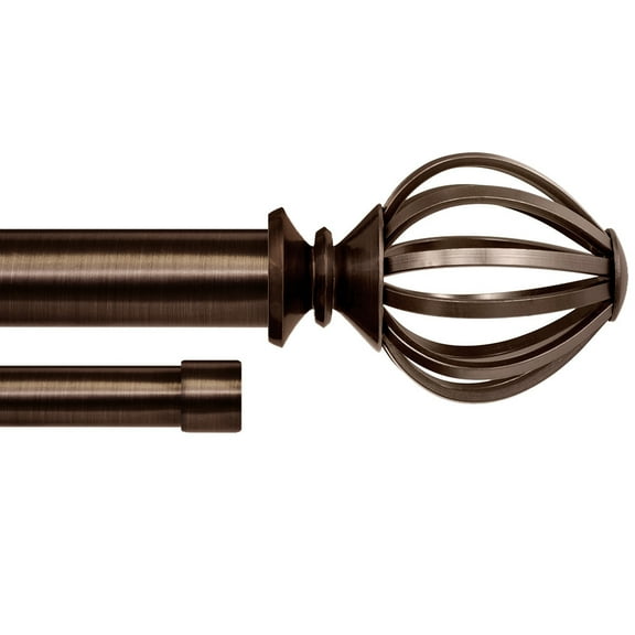 Lumino 1" and 5/8" Plated Oil Rubbed Bronze Regis Cage Adjustable Double Curtain Rod Set, 42"-120"