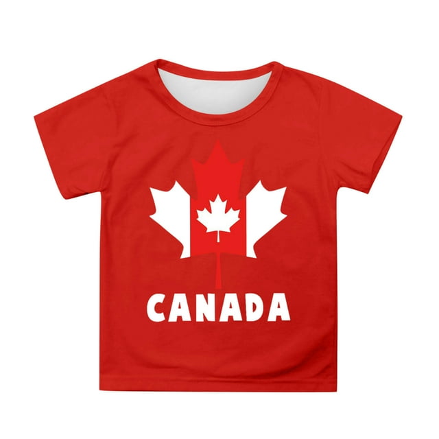 Hauts d'Été Drapeau du Canada Feuille d'Érable Imprimé Enfants Garçons et Filles T-Shirt d'Été à Manches Courtes Décontracté Col Ras du Cou T-Shirt Basique Blouse Enfant Rouge 12 Ans-13 Ans