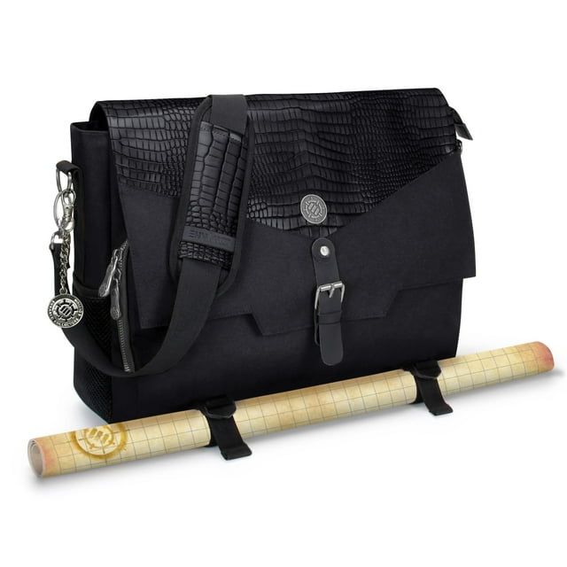 Enhance Edición Coleccionista Rpg Player'S Essentials Dnd Bag - Dragon Hide Exterior Messenger Bag Se Adapta A 2-4 Libros, Carpetas, Dados Y Accesorios Con Ranura Para Computadora Portátil De 17 Pulga