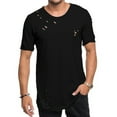 thumbnail image 2 of YLSDY Mens Holes Ripped Shirts Trendy Workout Elegant Solid Color Basic Tees Short Sleeve Blouse Hip Hop Crew Neck Summer Tops Regular Fit Outdoor Sport T-Shirts Fashion Black XL, 2 of 6