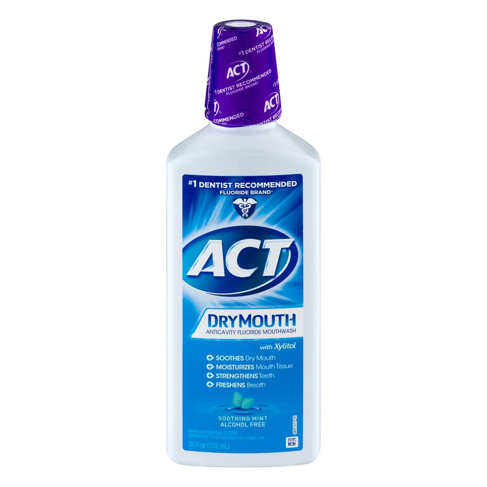 ACT Dry Mouth Mouthwash (18 Oz, Soothing Mint), with Xylitol Walmart