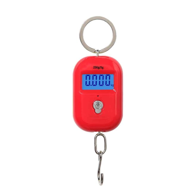 Kenally Báscula colgante Digital de 25Kg x 5g, Mini báscula electrónica con gancho para equipaje, retroiluminación LCD, colgante electrónico, pesaje Medidores de medidas dimensionales rojo Kenally GJ0423-02B