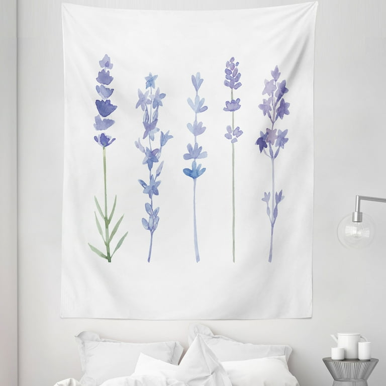 Lavender Tapestry Watercolor Florist Art Style Herbs Fresh Rural Field Gardening Theme Fabric Wall Hanging Decor for Bedroom Living Room Dorm 5