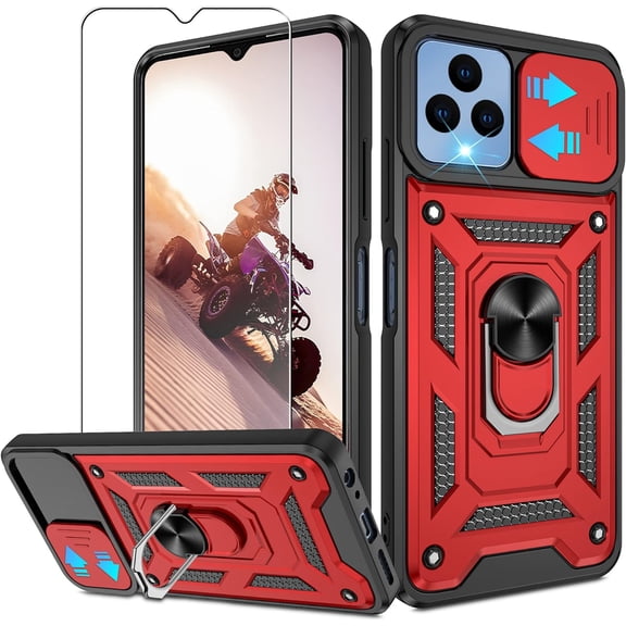 for T-Mobile REVVL 6 5G Case, Revvl 6X 5G Case with HD Screen Protector, 360° Rotation Ring Kickstand [ Grade] Protective Case for T-Mobile REVVL 6 5G,Red