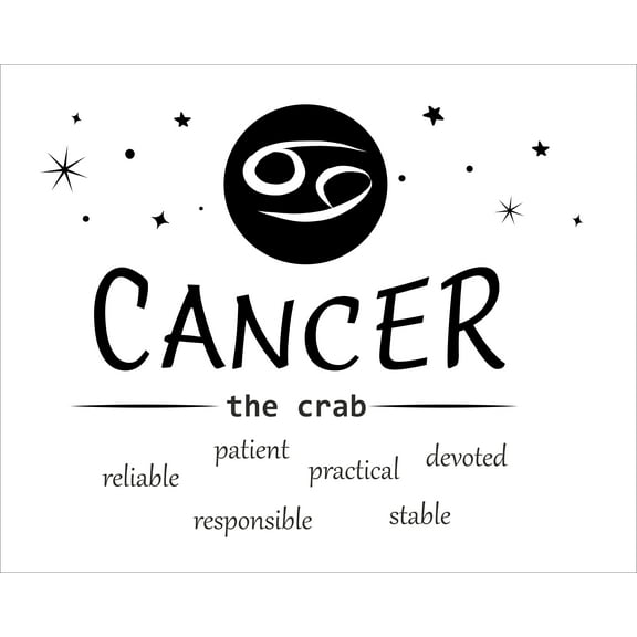 Cancer Zodiac Sign Wall Art Decal - The Crab Patient Reliable Practical Devoted Responsible Stable | 16" x 20" DIY Horoscope Quotes Home Wall Decor Vinyl Adhesive Stick And Peel Decoration Sticker