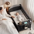 thumbnail image 6 of Babyomi 4 in 1 Baby Bassinet with Diaper Changer, Long Next to Bed Crib with Mattress,Height Adjustable,Pack and Play,Bedside Crib Sleeper, Black, 6 of 7