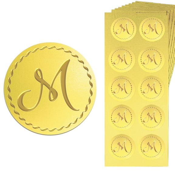 1 set 15 Sheets golden Foil Paper Picture Stickers Round Dot Decorative Stickers Letter M 195x80x10mm Sticker: 35mm in diameter 10pcs/sheet