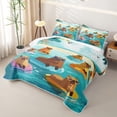 thumbnail image 3 of jejeloiu Kawaii Capybara Print Twin Quilt Set,Cute Animals Twin Coverlet Set For Boys,Teal Orange,2pcs, 3 of 7
