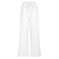thumbnail image 5 of REALiKUN Cotton Linen Pants Women Bootcut Linen Wide Leg Pants Elastic High Waisted Trousers Palazzo Pants Baggy Lounge Pants, 5 of 5