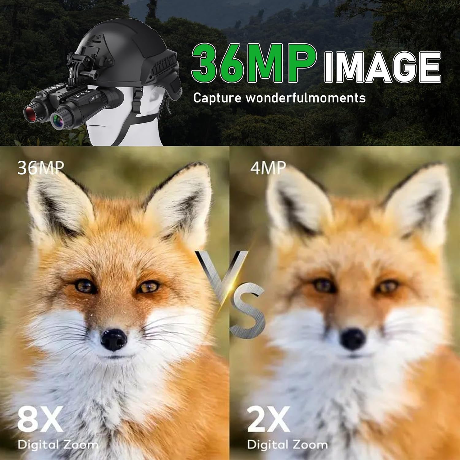 BekinTek Dual Eye 3D View Helmet Mounted Night Vision Binoculars Goggles Rechargeable IR Full Dark Observing Adjustable Pupil Distance 7x Infrared 8x Digital Zoom 4K Video Independent Diopter Adjust