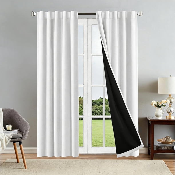 Blackout Curtains for Bedroom Living Room, Thermal Insulated Room Darkening Curtains, Black Liner Drapes with Back Tab Rod Pocket, Full Blackout Window Curtains, Noise Reducing Energy Saving Curtains