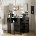 thumbnail image 3 of ChaoLink White Corner Vanity Desk with Mirror & Lights, 5 Drawers, Adjustable Brightness, Vanity Table with Stool, 3 of 6