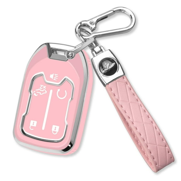 for GMC Key Fob Cover with Keychain Chrome Silver Trim Soft TPU Protection Case Compatible with GMC Acadia Sierra Terrain and Chevy Silverado 1500 2500HD 3500HD 5-Button