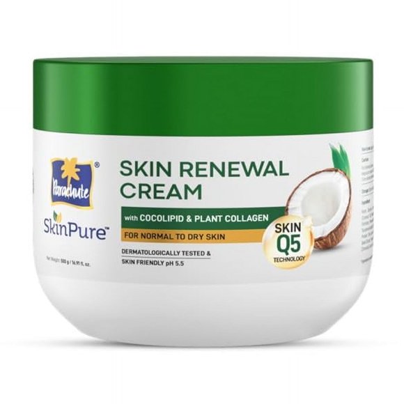 Parachute SkinPure Crema renovadora de piel con CocoLipid y colágeno vegetal | Probado dermatológicamente | pH 5,5 | Bloqueo de humedad de 72 horas | Tipo de piel normal a seca | 16,9 onzas líquidas
