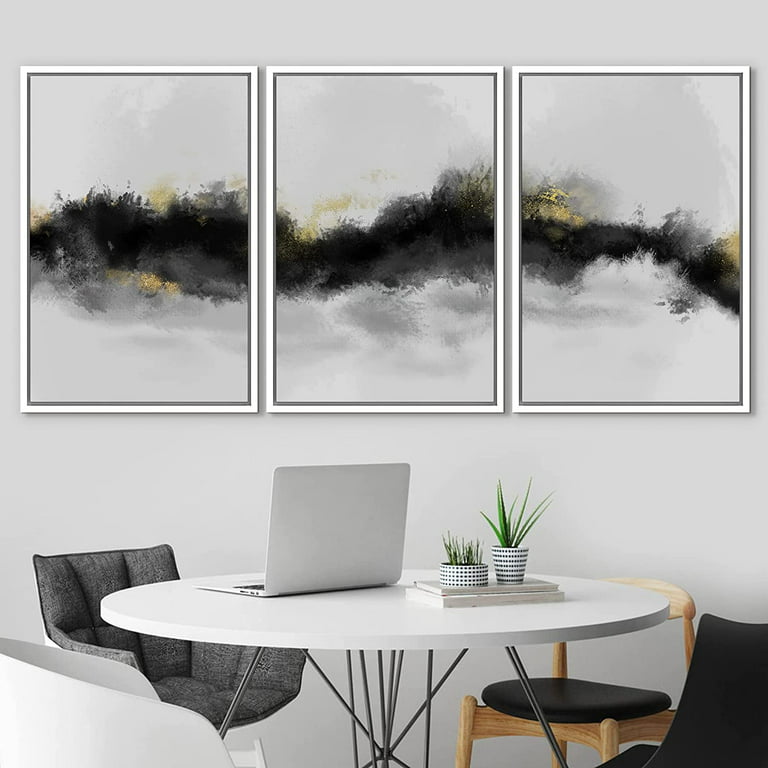 IDEA4WALL Framed Canvas Print Wall Art Set Black & White