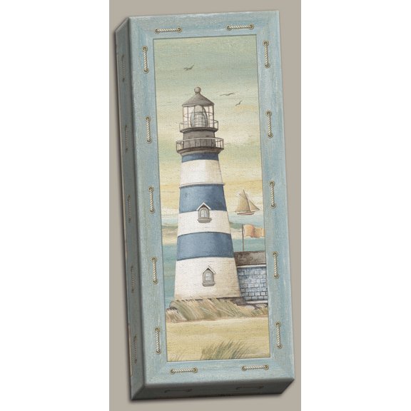 Canvas First Light II Lovely, Retro Lighthouse; Coastal Decor; One 8X20 Hand-Stretched Canvas