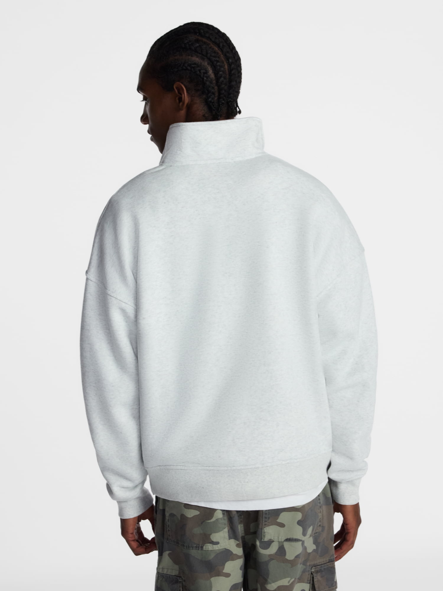 No Boundaries Boxy Fit Quarter Zip Fleece Sweatshirt with Long Sleeves, Men's XS-4XLT