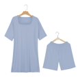 thumbnail image 5 of BLOCLOALO 2 Piece Lounge Set Short Sleeve Shirts Women's Casual Oversized Set with Square Collar Top Tight Shorts Set Blouse Tunic Tops Short Matching Sets Women Clothing Travel Outfits Light Blue M, 5 of 9