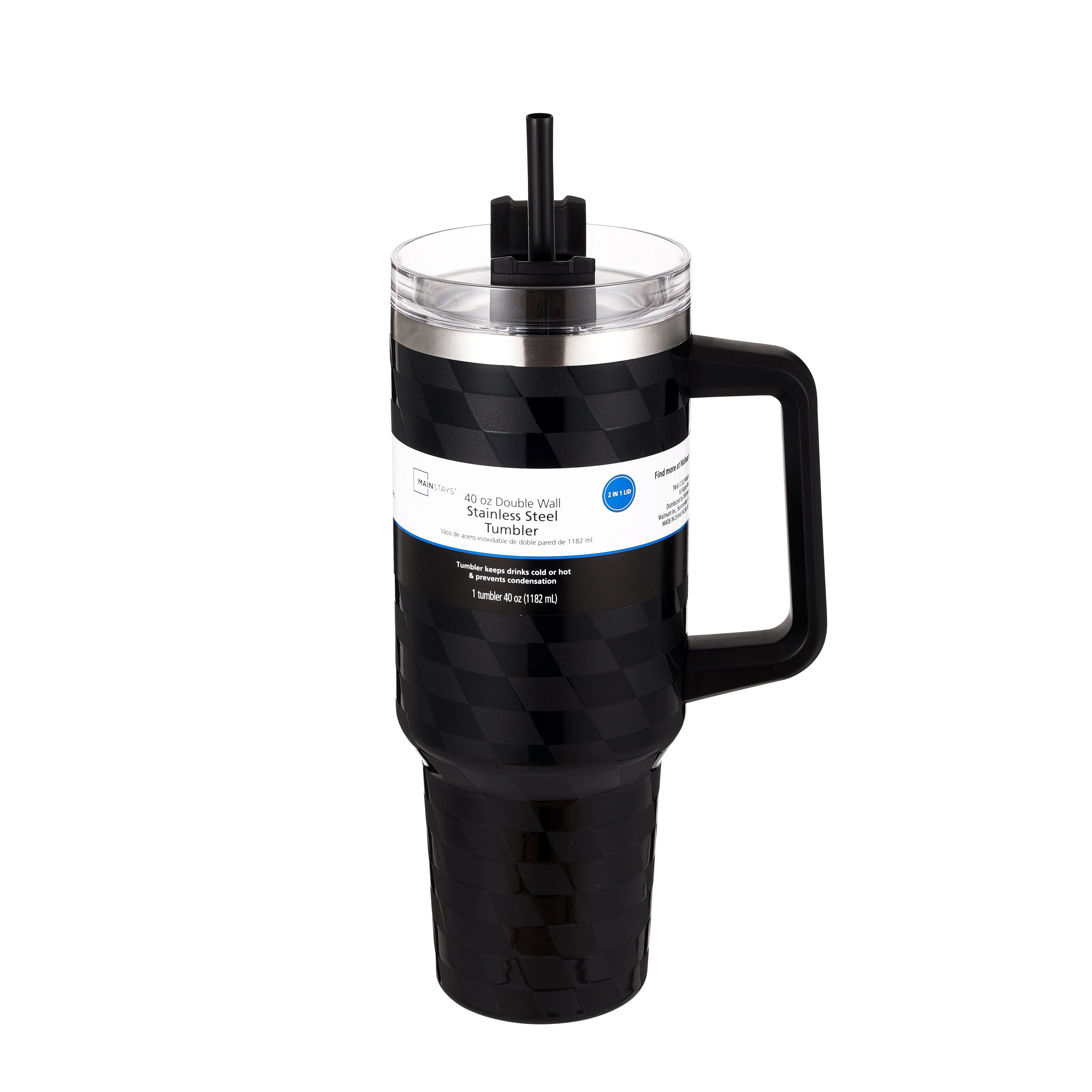 Mainstays 40oz Black Diamond Pattern Tumbler Stainless Steel Double Wall