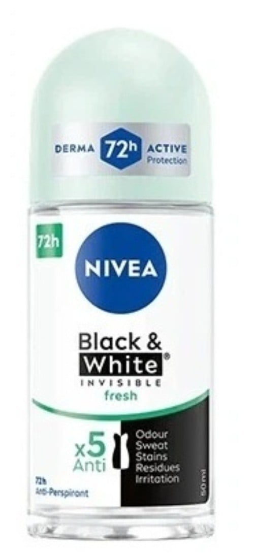 Nivea Deodorant for Women Black & White Invisible Fresh Roll On-50 ml Pack Of 12