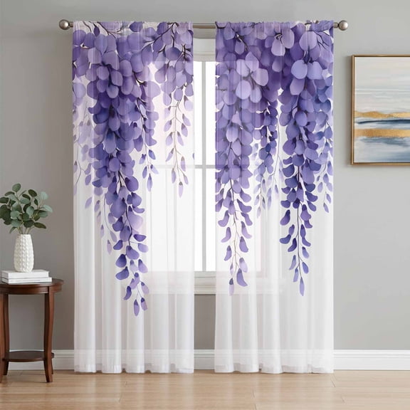 Purple Eucalyptus Sheer Curtains 72 Inch Length 2 Panels Set, Botanical Garden Flowers Voile Window Treatment Rod Pocket Curtains Sheers Drapes for Bedroom/Living Room/Kitchen 52"x72"x2