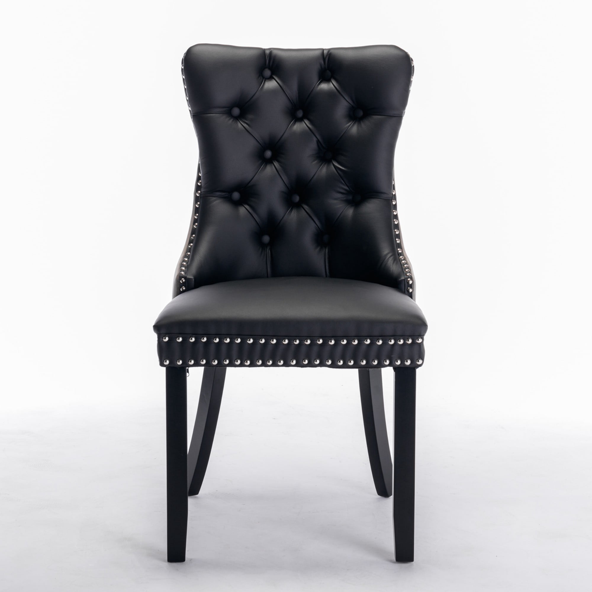 BSHTI 37.5-inch Modern Parson PU Leather and Velvet Upholstered Dining Chairs Set of 2 With Tufted Back, Nailhead Trim, Solid Rubberwood Legs for Dining Room (Black+Gray)