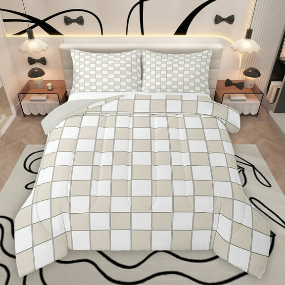 jejeloiu Geometric Plaid Grid Bedding Comforter Set,Minimalism Style Twin Comforter Sets,Gray Classic Buffalo Bedding Set For Teens,Breathable Home Decor Reversible,2-Piece