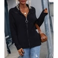 thumbnail image 2 of Chaqueta de suéter de punto Cuello vuelto Color puro Cremallera Hombro caído Suéter de punto de mujer para citas, 2 of 6