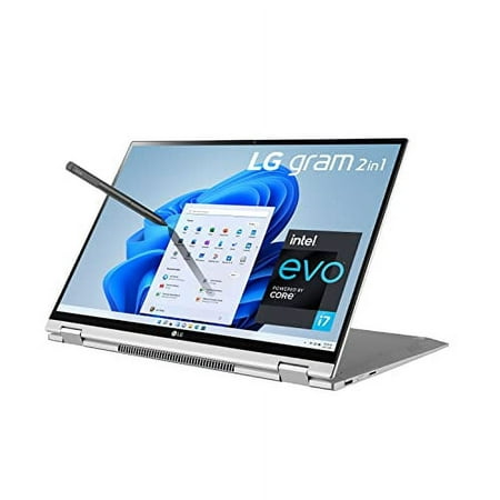 LG Gram 16T90P - 16" WQXGA (2560x1600) 2-in-1 Lightweight Touch Display Laptop, Intel evo with 11th gen Core i7 1165G7 CPU, 16GB RAM, 2TB SSD, 21 Hours Battery, Thunderbolt 4, Silver - 2021