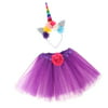 2pcs Lovely Unicorn Horn Headband Tutu Dress Skirt Princess Girls Party Clothes Purple