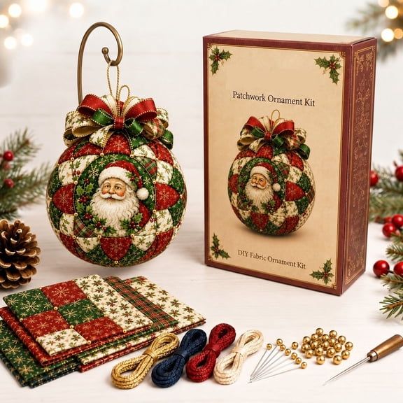 Clearance! Christmas Classics Patchwork Ornament DIY Kit for Adults & Beginner, Fabric Ornament Kit for Holiday Home Hanging Decorations, Christmas Gift (Santa)