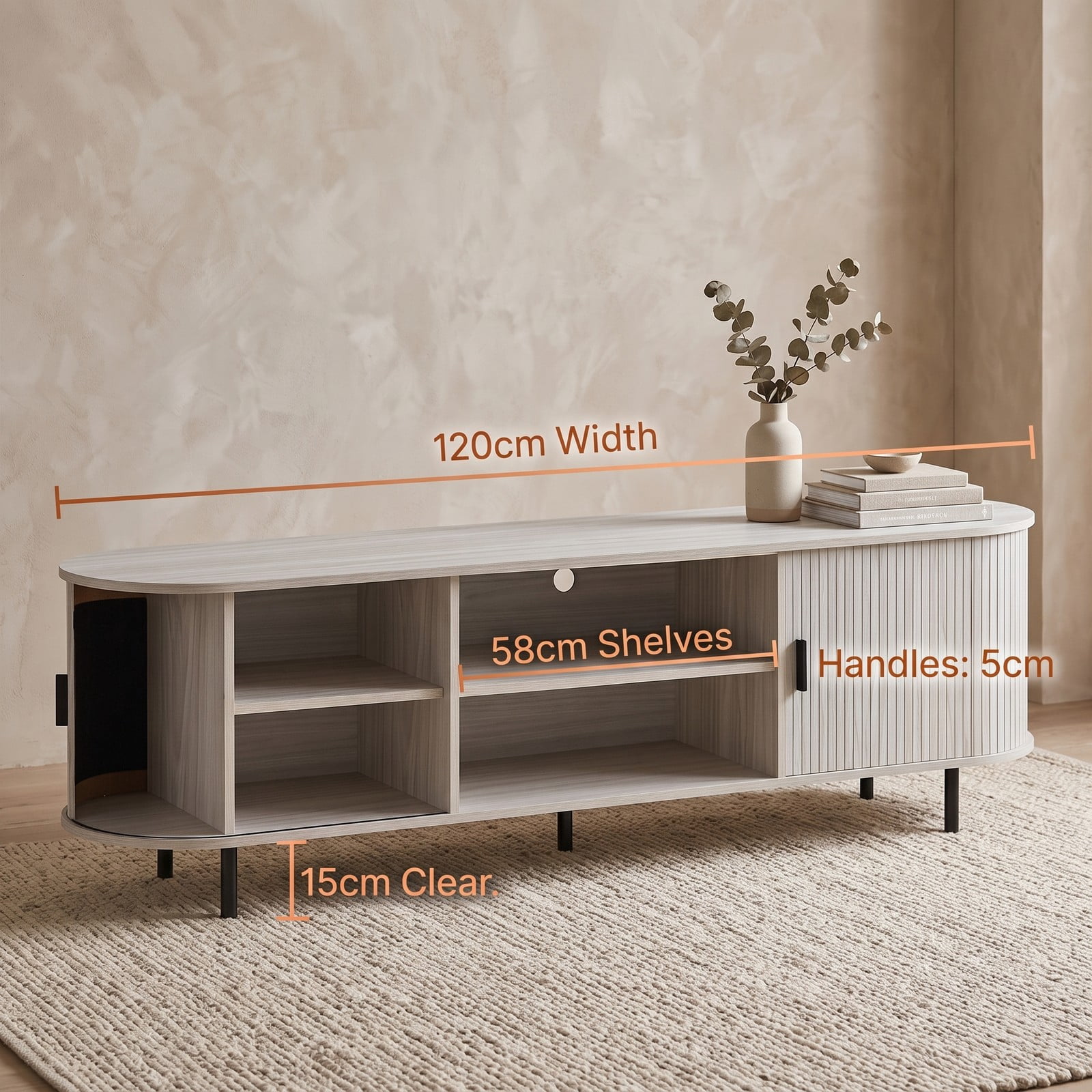 Furnibear 80 Inch TV Stand Mid Century Modern Entertainment Center with Fluted Sliding Doors, Wood Media Console with Storage Cabinets for Living Room, Natural