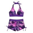 thumbnail image 3 of qucoqpe Two Piece Bikini Sets for Women Fashion Floral Print High-Waisted Bathing Suits Halter Bra Swimwear with Ruched Boyshorts‌, 3 of 6