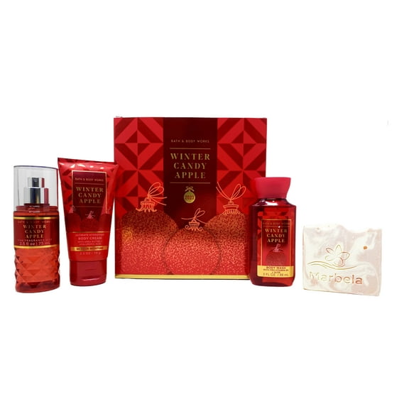 Bath & Body Works Winter Candy Apple - Mini Gift Box Set Travel Size - Fragrance Mist, Body Wash and Body Cream with a Himalayan Salts Springs Sample Soap