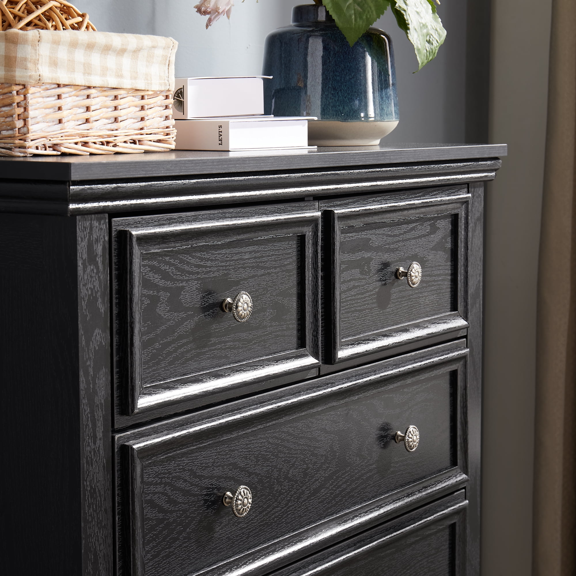 Leumius Modern 6 Drawers Dresser, Chest of Drawers Closet Organizers and Storage Clothes Storage Drawers Cabinet for Living Room, Hallway, Bedroom Black