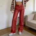 thumbnail image 2 of QHFBli Leather Pants High Waist Coated PU Button Straight Leather Black Leggings Wide Leg Pants with Pockets, 2 of 7