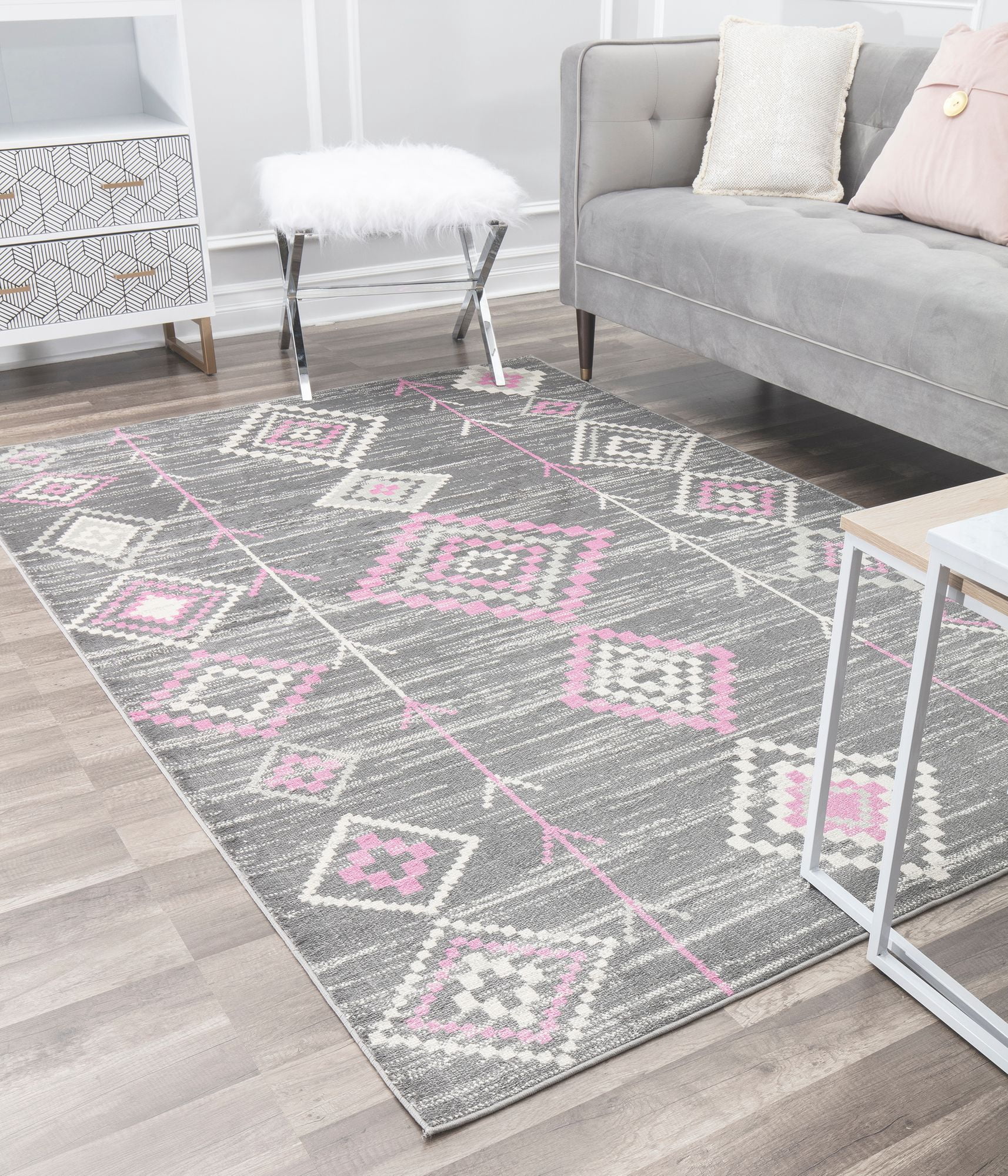 Soleil BR15E Native Blush Tribal Moroccan gray Area Rug, 2'x8'