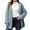Blue, variant on Women's Cozy Soft Hooded Jacket Full Zip Front Button Closure Long Sleeve Casual Lightweight Outerwear For Everyday Wear