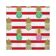 Christian Brands 10-05580-128 5 in. Foil Beverage Napkins with Red Striped Background Design Multi Colored Pineapple Pattern - Pack of 12